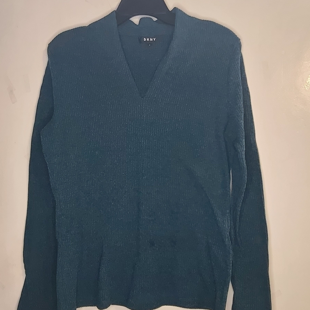 DKNY Womens Deep Teal V-Neck Sweater Size M